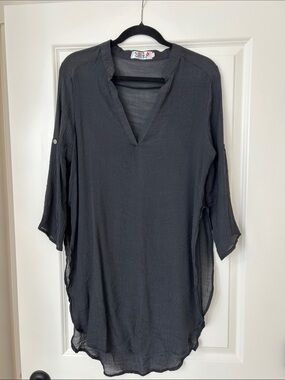 Women's Lightweight V-Neck Tunic Swim Coverup Top - Black